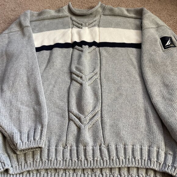 Nautica Oarsman Mens XL Roll Neck Sweater Fisherman Pullover Cotton Cable Knit - Picture 3 of 6